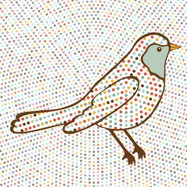 Colorido pájaro sobre fondo punteado — Vector de stock