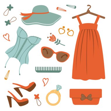 Stylish fashion elements  colorful collection clipart