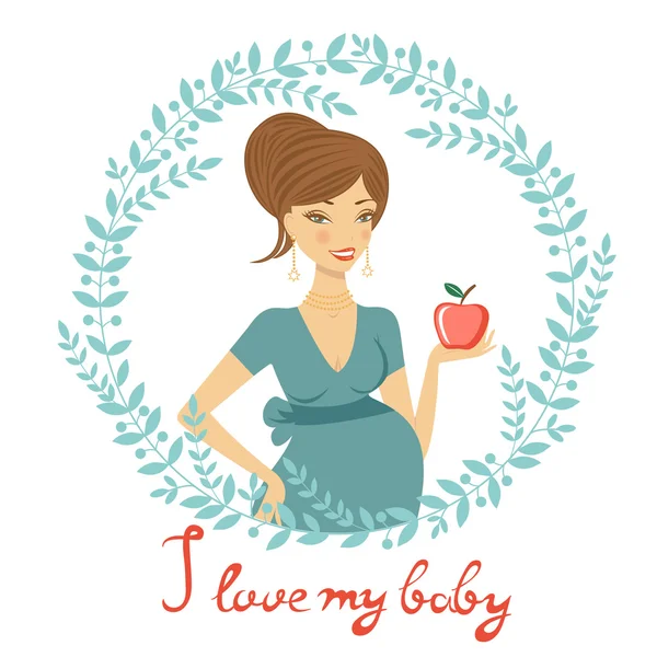 Beautiful mom to be holding apple — Stock Vector