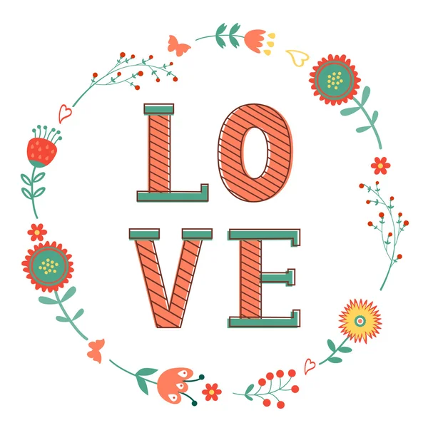 Elegant card with Love word in wreath — Stock vektor