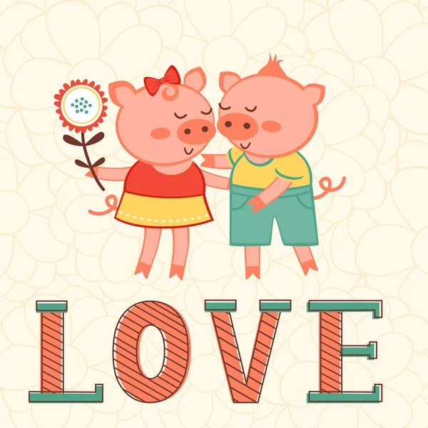 Valentines day card with two pigs in love — Stock Vector