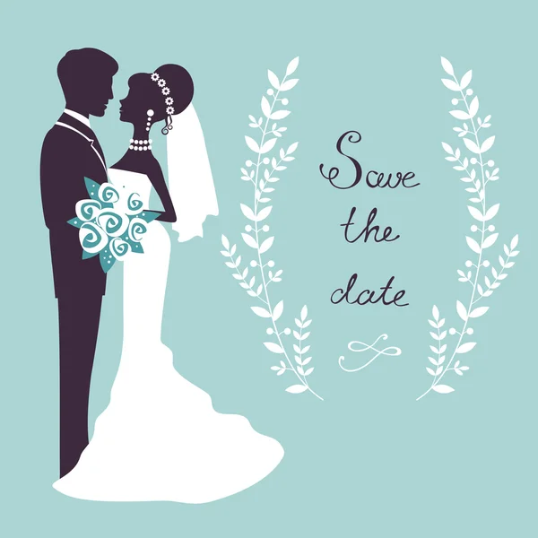 Elegant wedding couple in silhouette — Stock Vector