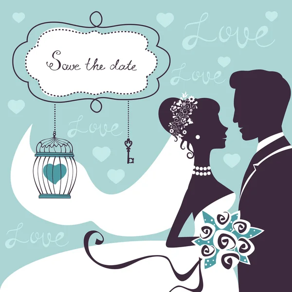 Elegante pareja de boda en silueta — Vector de stock