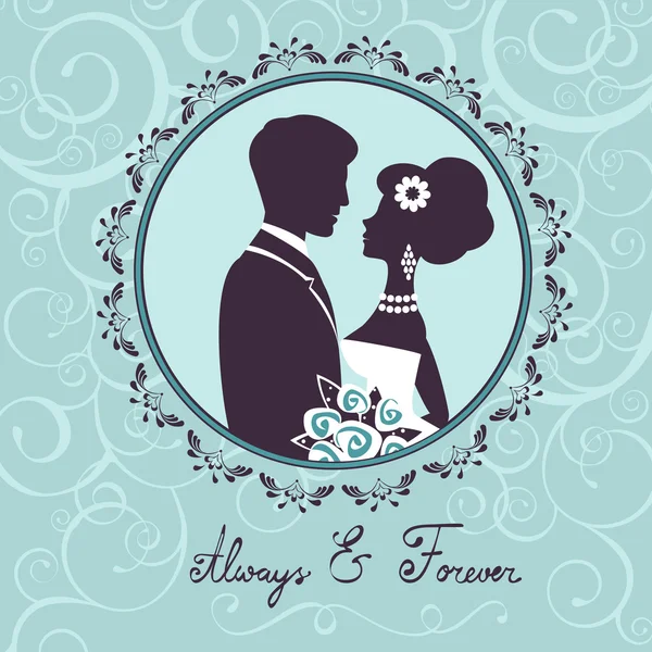 Elegante coppia di sposi in silhouette — Vettoriale Stock