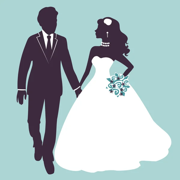 Élégant couple de mariage en silhouette — Image vectorielle