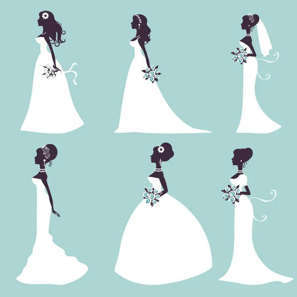 Set van elegante bruiden in silhouet — Stockvector