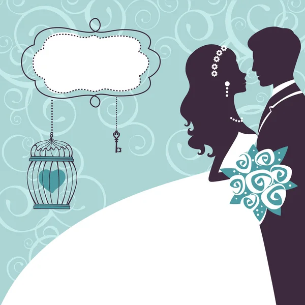 Elegant wedding couple in silhouette — Stock Vector