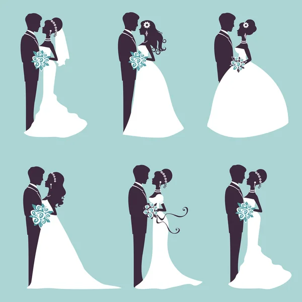 Élégants couples de mariage en silhouette — Image vectorielle