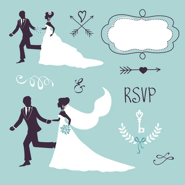 Elegant wedding couples in silhouette — Stock Vector