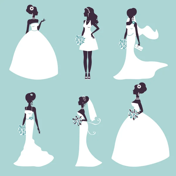 Set van elegante bruiden in silhouet — Stockvector