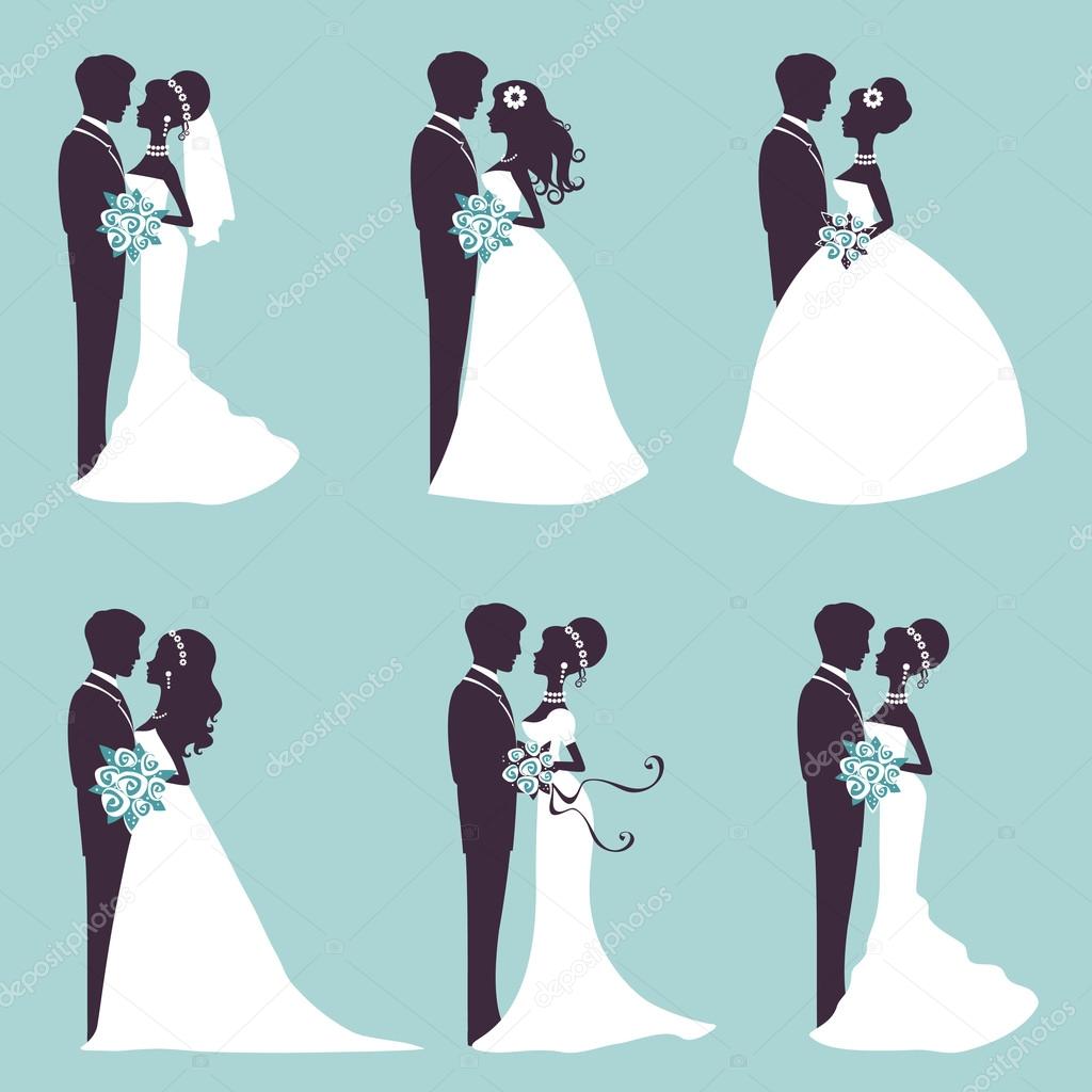Elegant wedding couples in silhouette