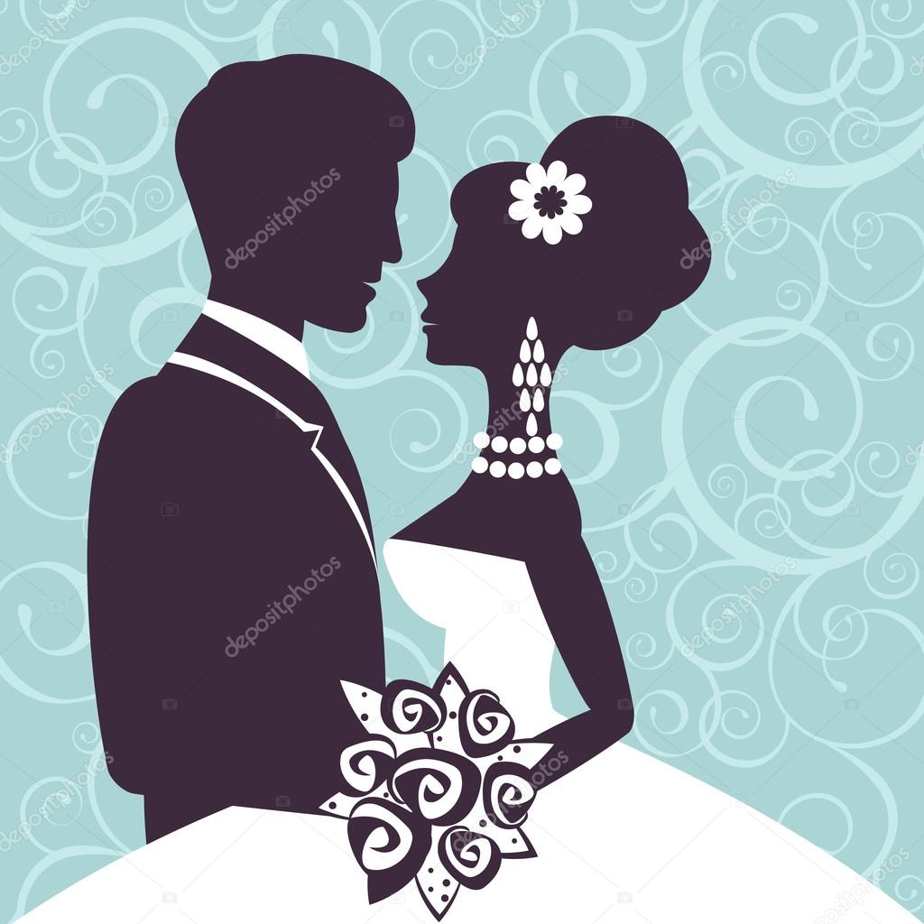 Elegant wedding couple in silhouette