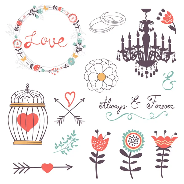 Elegant collection of romantic graphic elements — Stock Vector