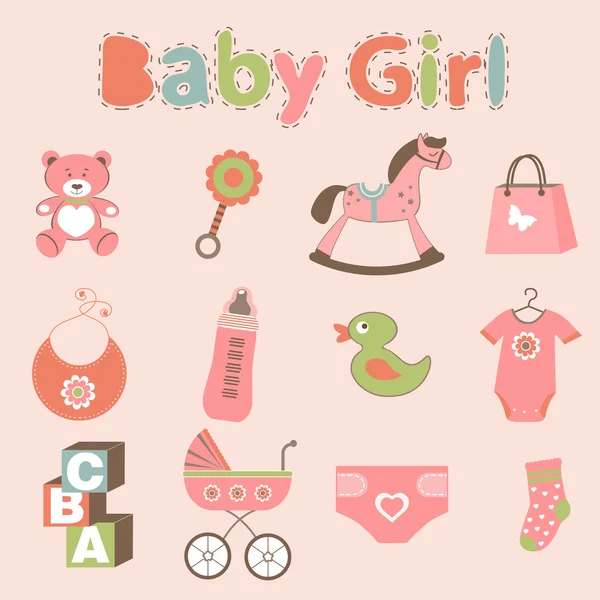 Baby girl related elements collection — Stock Vector