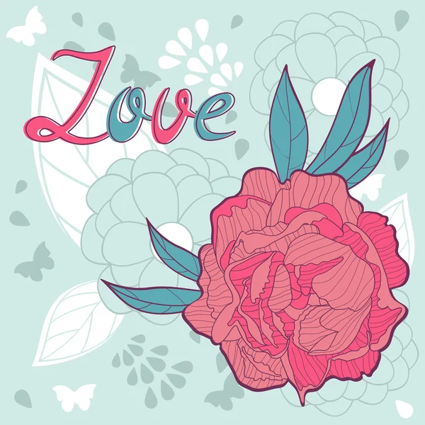 Love card with peonies — Stock Vector