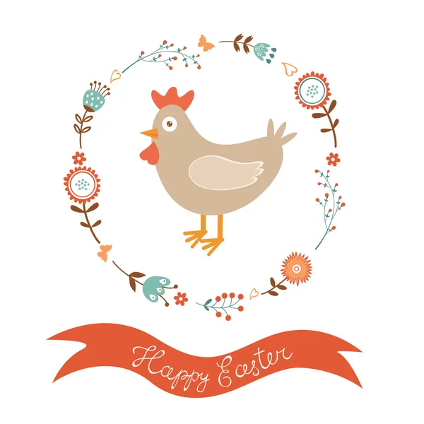 Linda tarjeta de Pascua con pollo — Vector de stock