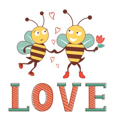 Arılar aşık ile Sevgililer günü kartı