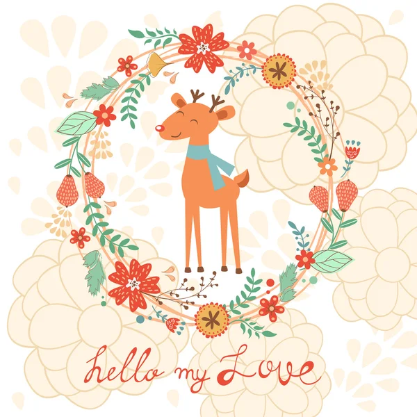 Hola mi tarjeta de amor con ciervos — Archivo Imágenes Vectoriales