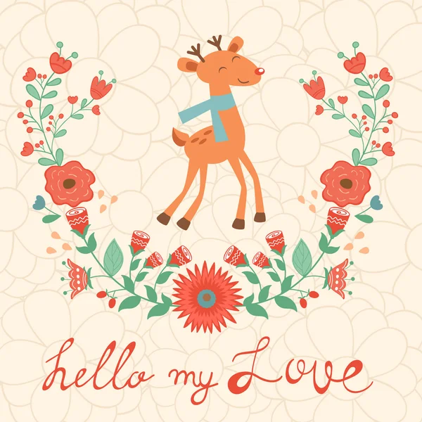 Bonjour ma carte d'amour avec cerf — Image vectorielle