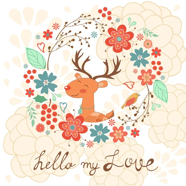 Hello my love card with deer — Stock Vector