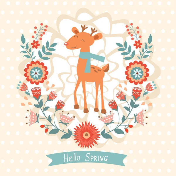 Hola tarjeta concepto primavera con ciervos — Archivo Imágenes Vectoriales