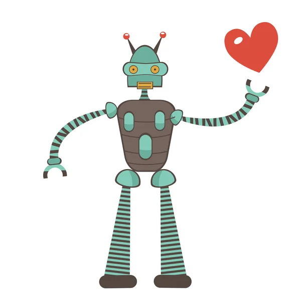 Robot mignon en amour tenant coeur — Image vectorielle