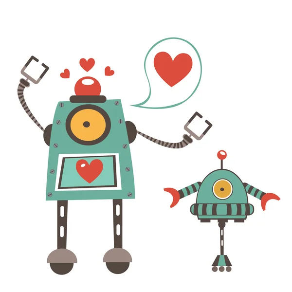 Lindos robots en pareja de amor — Vector de stock