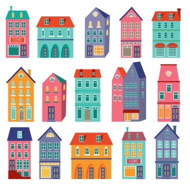 Colorful houses collection. Home sweet home set. clipart