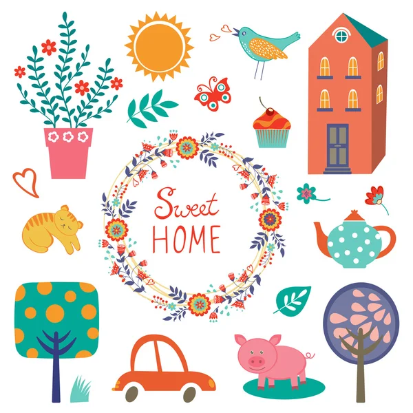 Home sweet home colorful set — Stock Vector