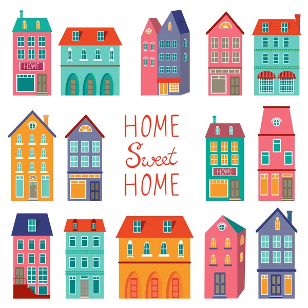 Collection de maisons colorées. Accueil doux ensemble de maison. — Image vectorielle