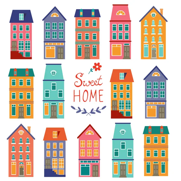 Colorful houses collection. Home sweet home set — Stock Vector