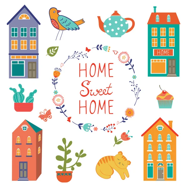 Hogar dulce hogar colorido conjunto — Vector de stock