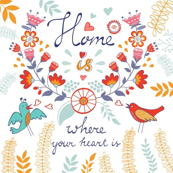 Home is where the heart is concept card — Stock Vector