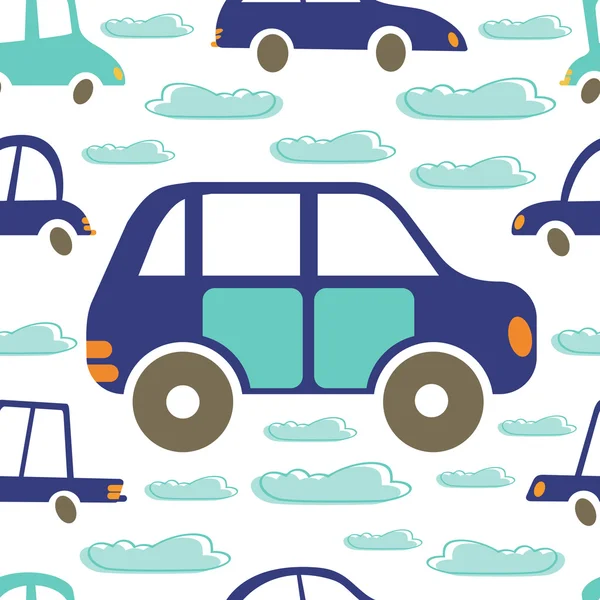 Patrón inconsútil colorido con coches y nubes — Archivo Imágenes Vectoriales