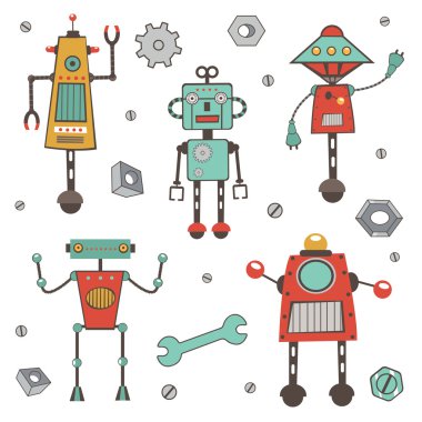 renkli sevimli robotlar koleksiyonu