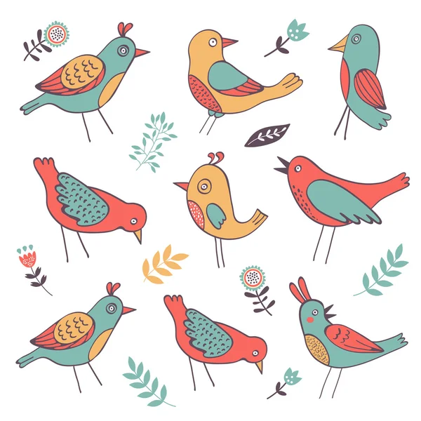 Şirin renkli kuş koleksiyonu — Stok Vektör