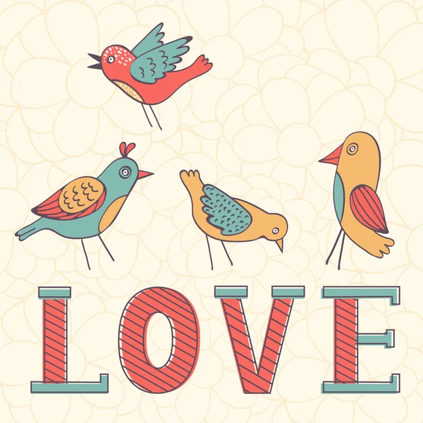 Vacker kärlek kort med fåglar — Stock vektor