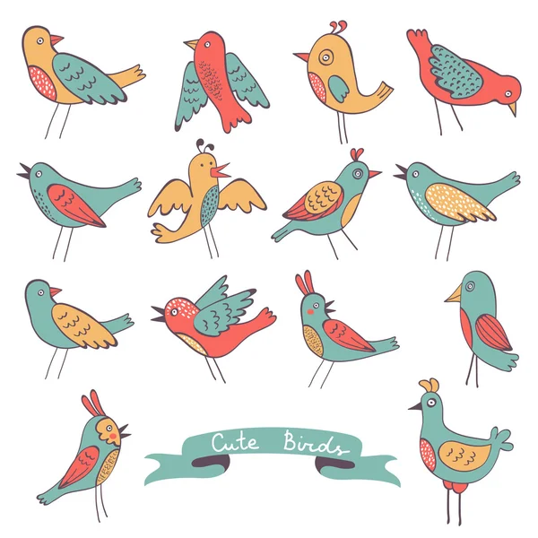 Cute colorful birds collection — Stock Vector