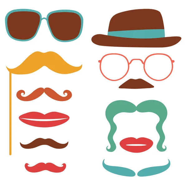 Set de fiesta con bigotes, labios, gafas — Vector de stock