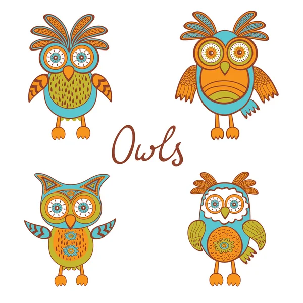 Cute funny owls — Stock Vector