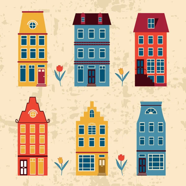 Mignon Amsterdam maisons ensemble — Image vectorielle