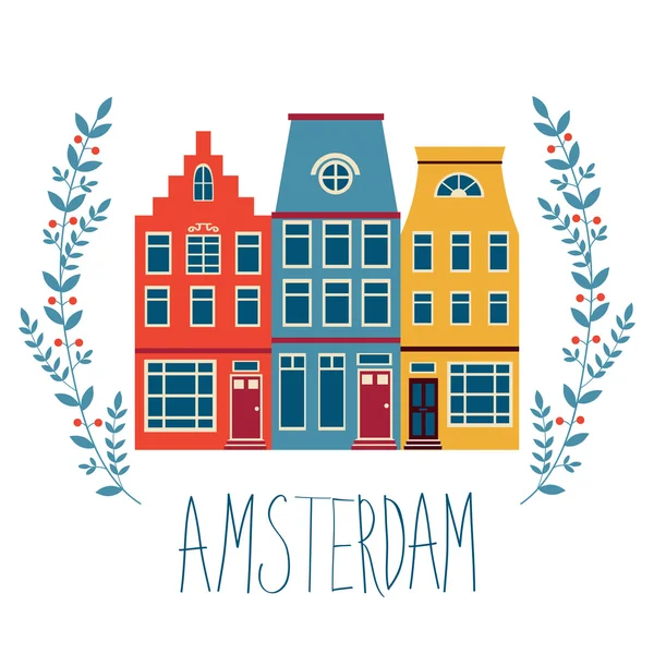 Cute Amsterdam houses set — Stock Vector