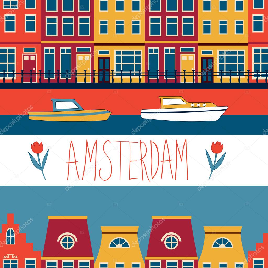 Colorful Amsterdam seamless pattern