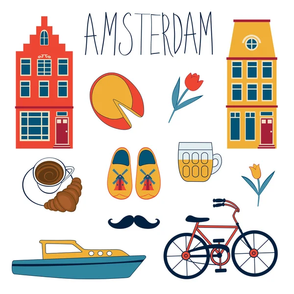 Conjunto amsterdam colorido — Vetor de Stock