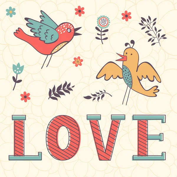 Hermosa tarjeta de amor con pájaros — Vector de stock