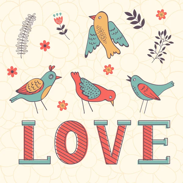 Beautiful love card with birds — Stock Vector