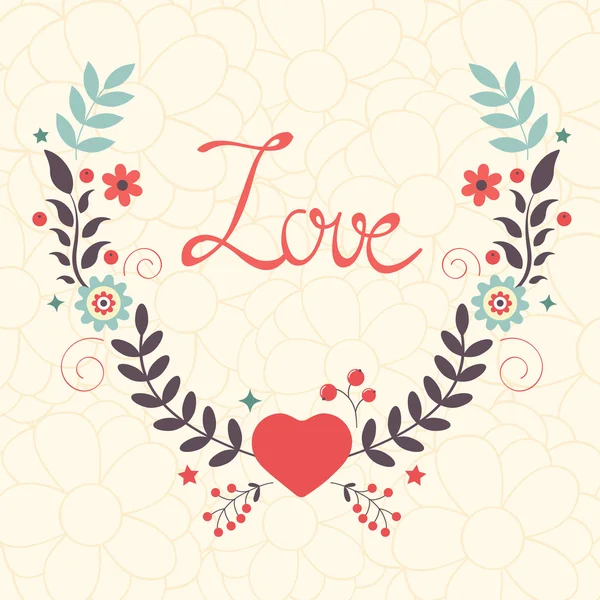 Cartão de amor elegante com coroa floral — Vetor de Stock