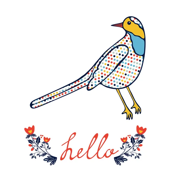 Tarjeta Concept hello con pájaro decorativo floral — Archivo Imágenes Vectoriales