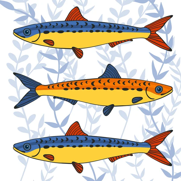 Colección de sardinas coloridas — Vector de stock