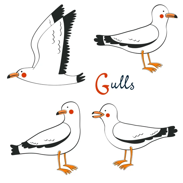 Hand drawn seagulls collection. — Stock Vector